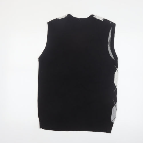 Method Men's Black Argyle V-Neck Sleeveless Vest Jumper L Cotton Blend