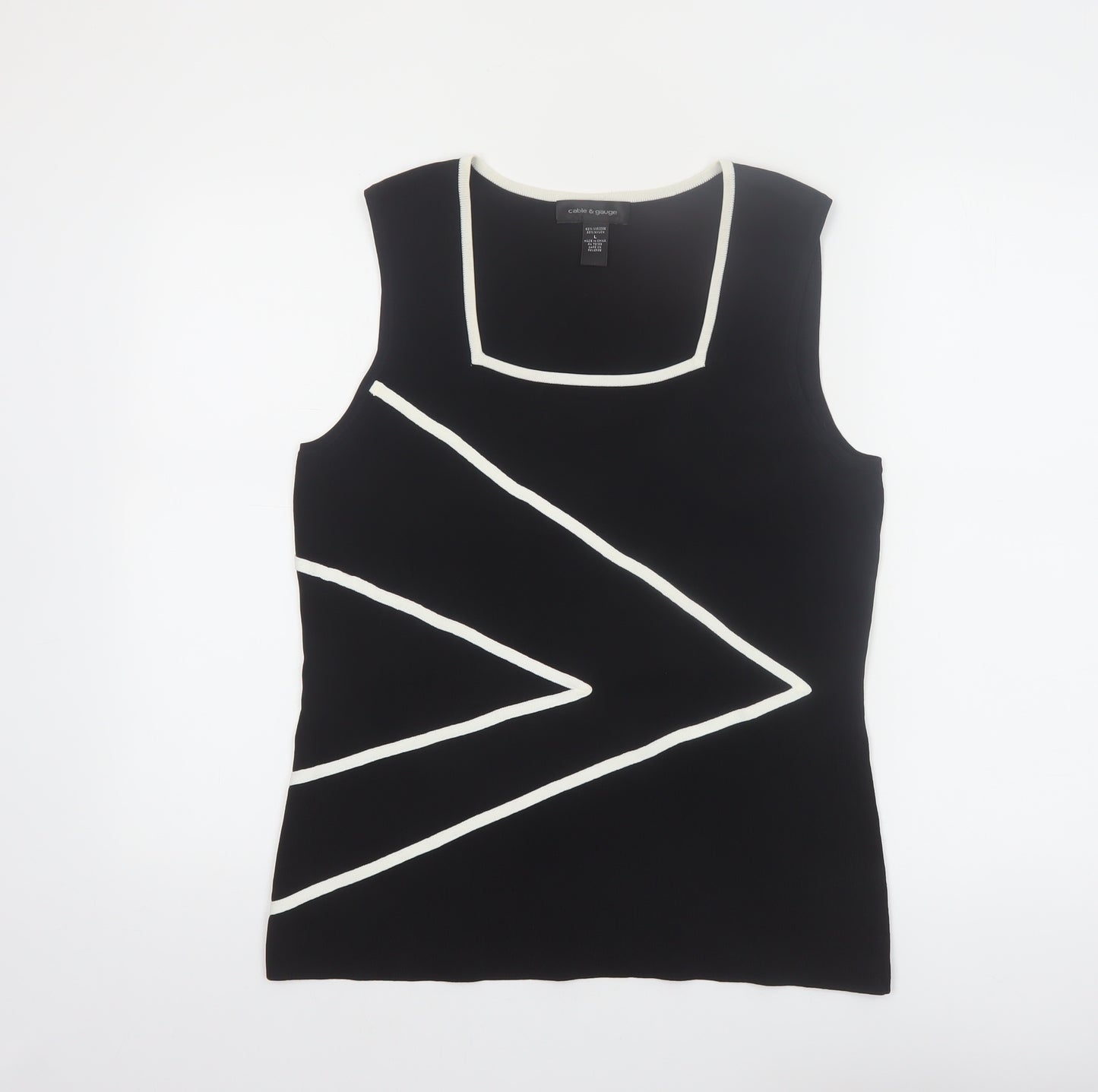 Cable & Gauge Women's Black Geometric Sleeveless Knit Tank Top Size L