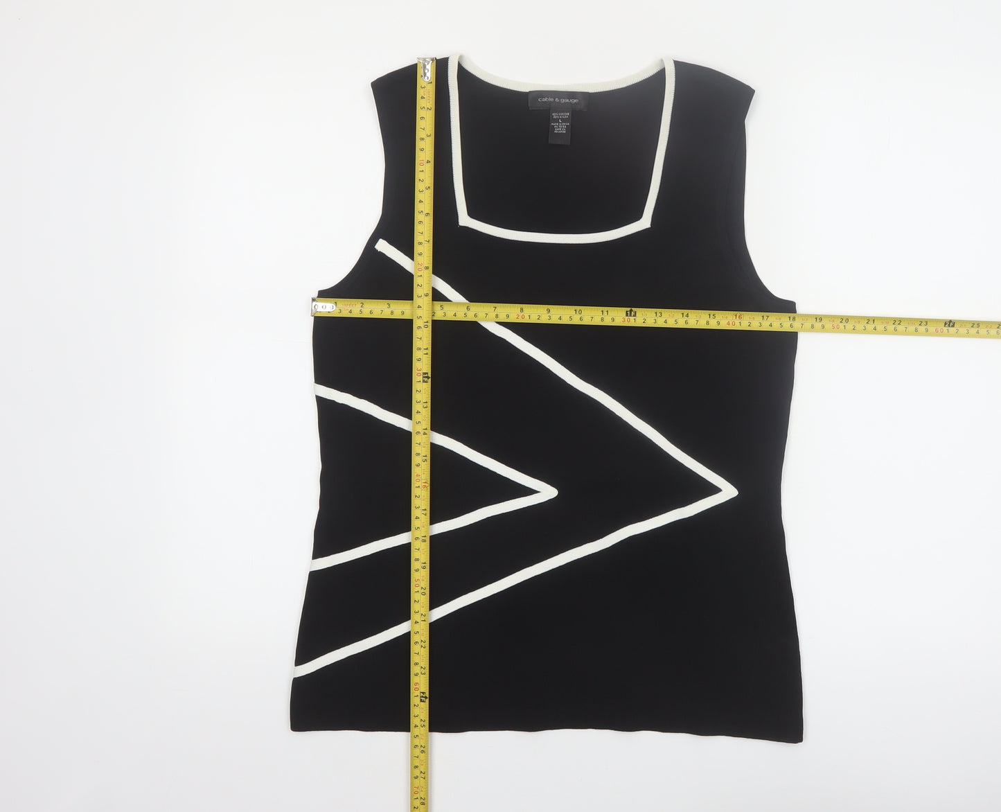 Cable & Gauge Women's Black Geometric Sleeveless Knit Tank Top Size L