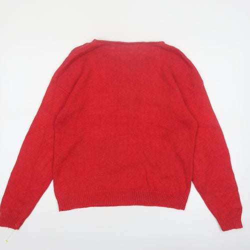 Work in Progress Women Red Christmas Pullover Jumper M Embroidered Wreath