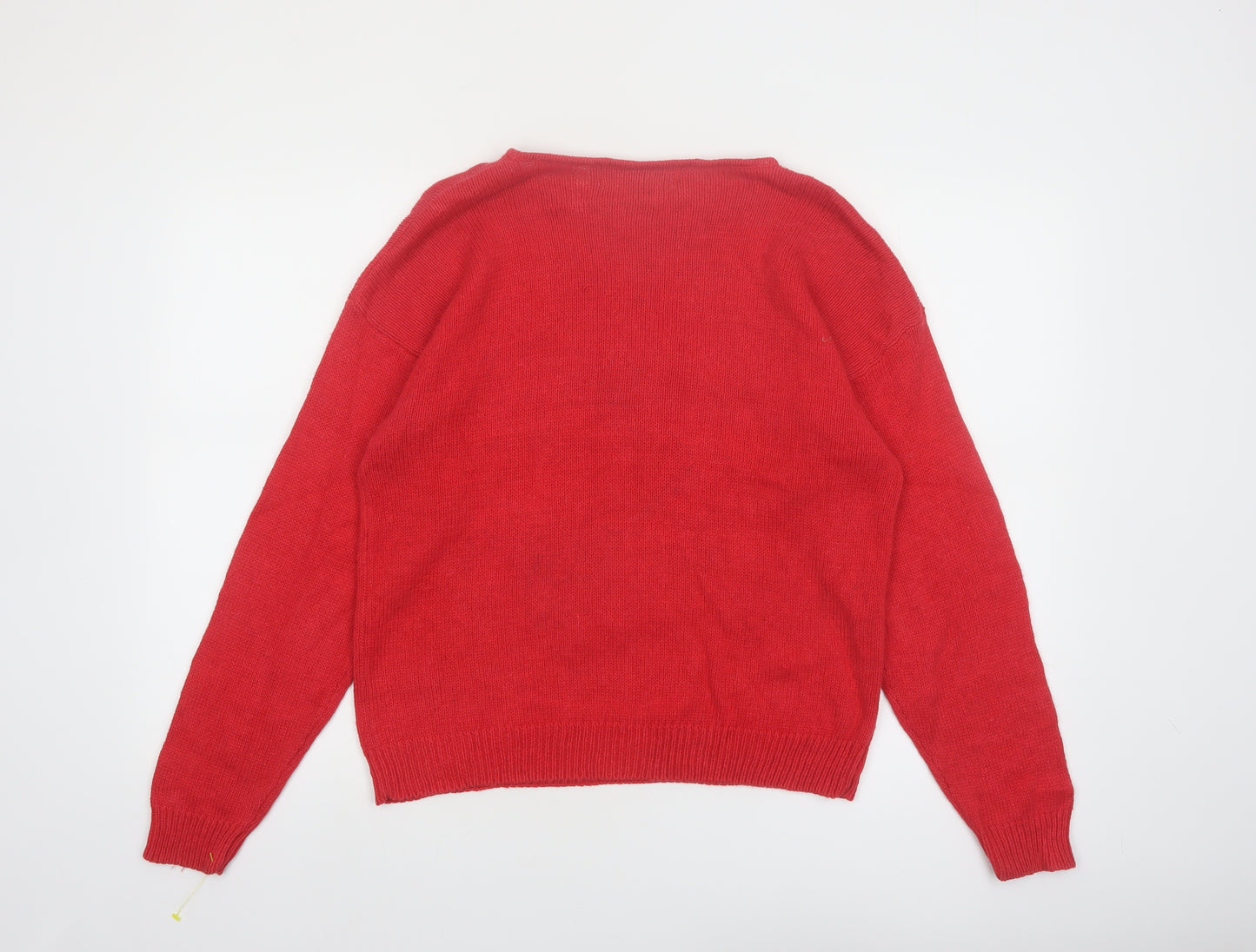Work in Progress Women Red Christmas Pullover Jumper M Embroidered Wreath