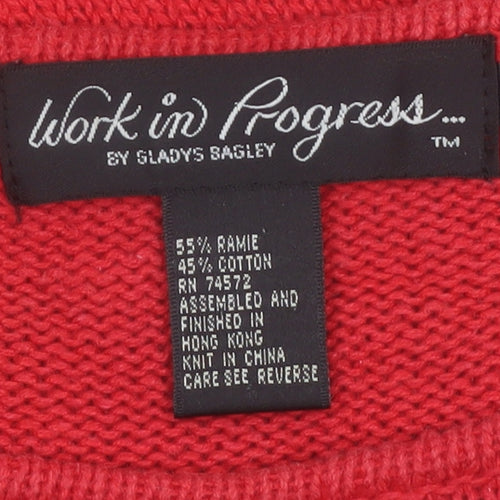 Work in Progress Women Red Christmas Pullover Jumper M Embroidered Wreath