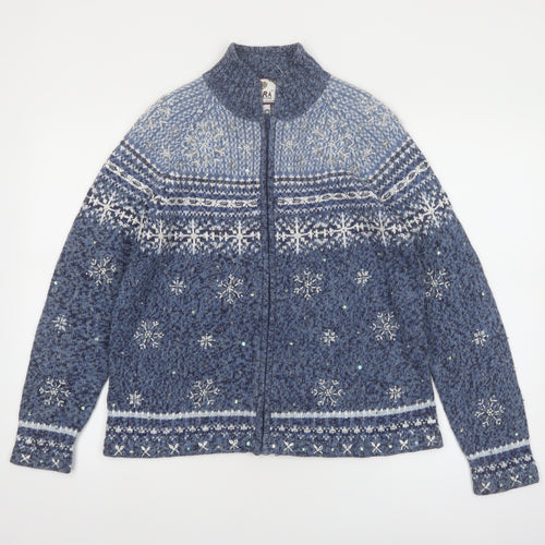 Tiara International Women Blue Fair Isle Full Zip Jumper S Winter Knit