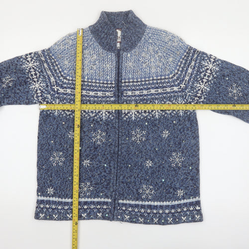 Tiara International Women Blue Fair Isle Full Zip Jumper S Winter Knit