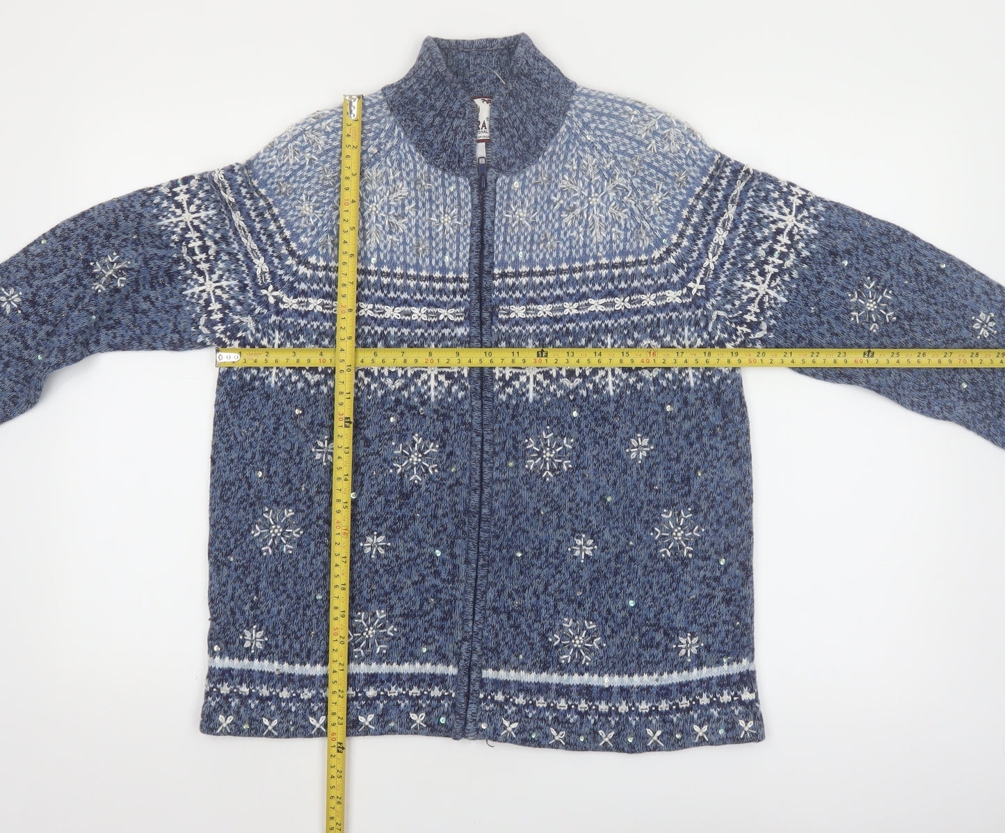 Tiara International Women Blue Fair Isle Full Zip Jumper S Winter Knit