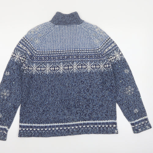 Tiara International Women Blue Fair Isle Full Zip Jumper S Winter Knit