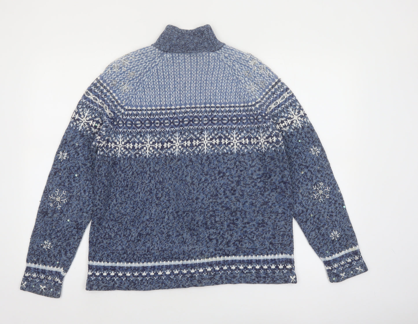 Tiara International Women Blue Fair Isle Full Zip Jumper S Winter Knit