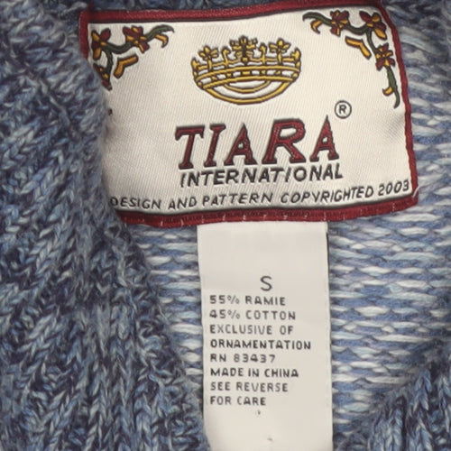 Tiara International Women Blue Fair Isle Full Zip Jumper S Winter Knit
