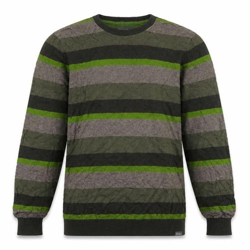 Eddie Bauer Men's Green Striped Crew Neck Cotton Wool Jumper L