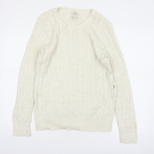 St John's Bay Women Ivory Cable-Knit Cotton Blend Jumper Size L
