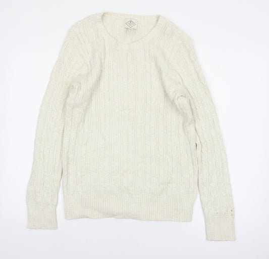 St John's Bay Women Ivory Cable-Knit Cotton Blend Jumper Size L