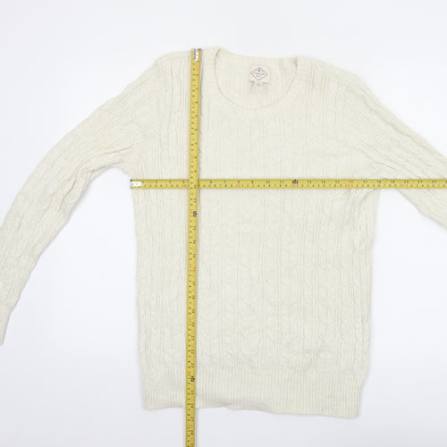 St John's Bay Women Ivory Cable-Knit Cotton Blend Jumper Size L