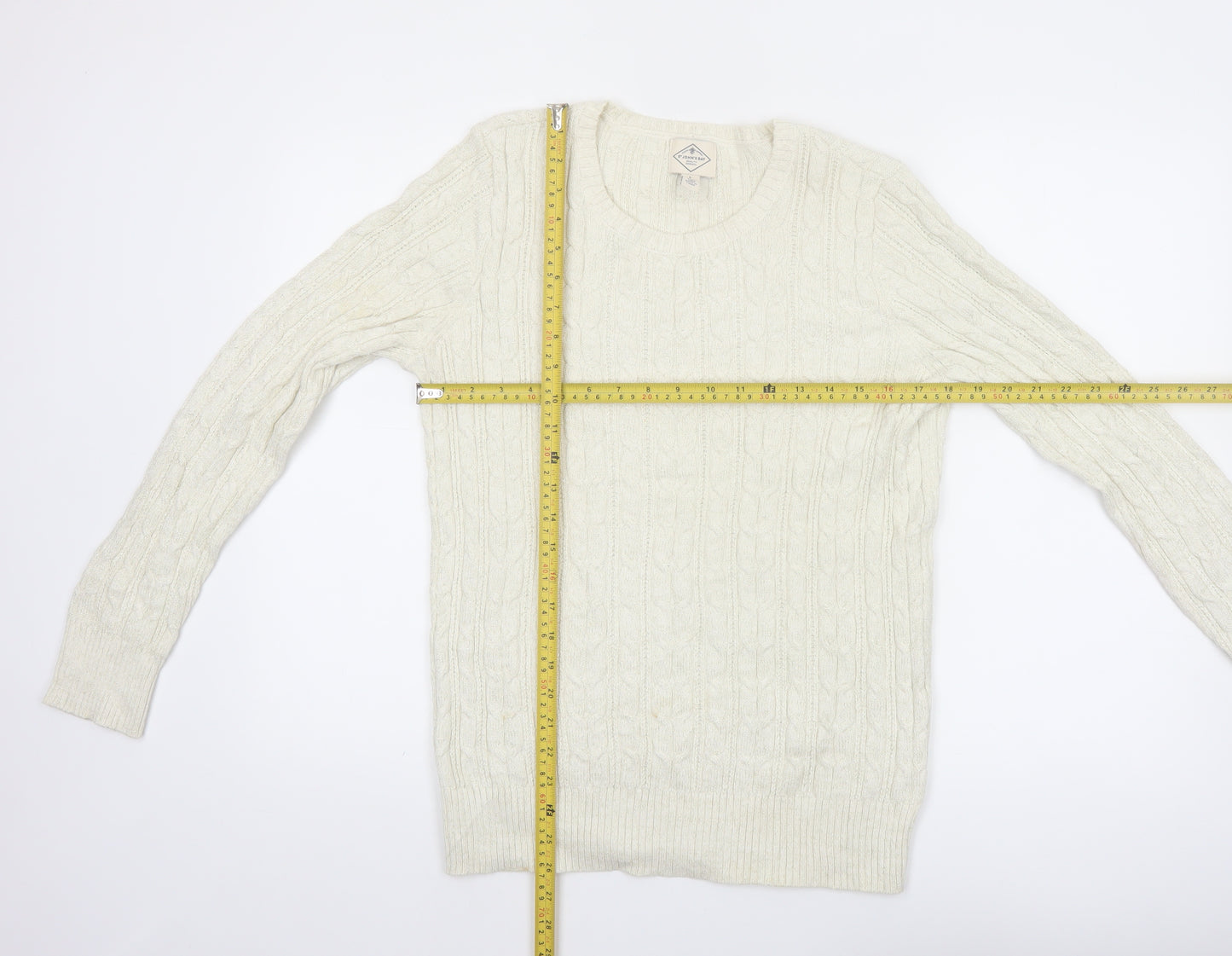 St John's Bay Women Ivory Cable-Knit Cotton Blend Jumper Size L