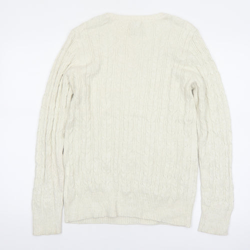 St John's Bay Women Ivory Cable-Knit Cotton Blend Jumper Size L