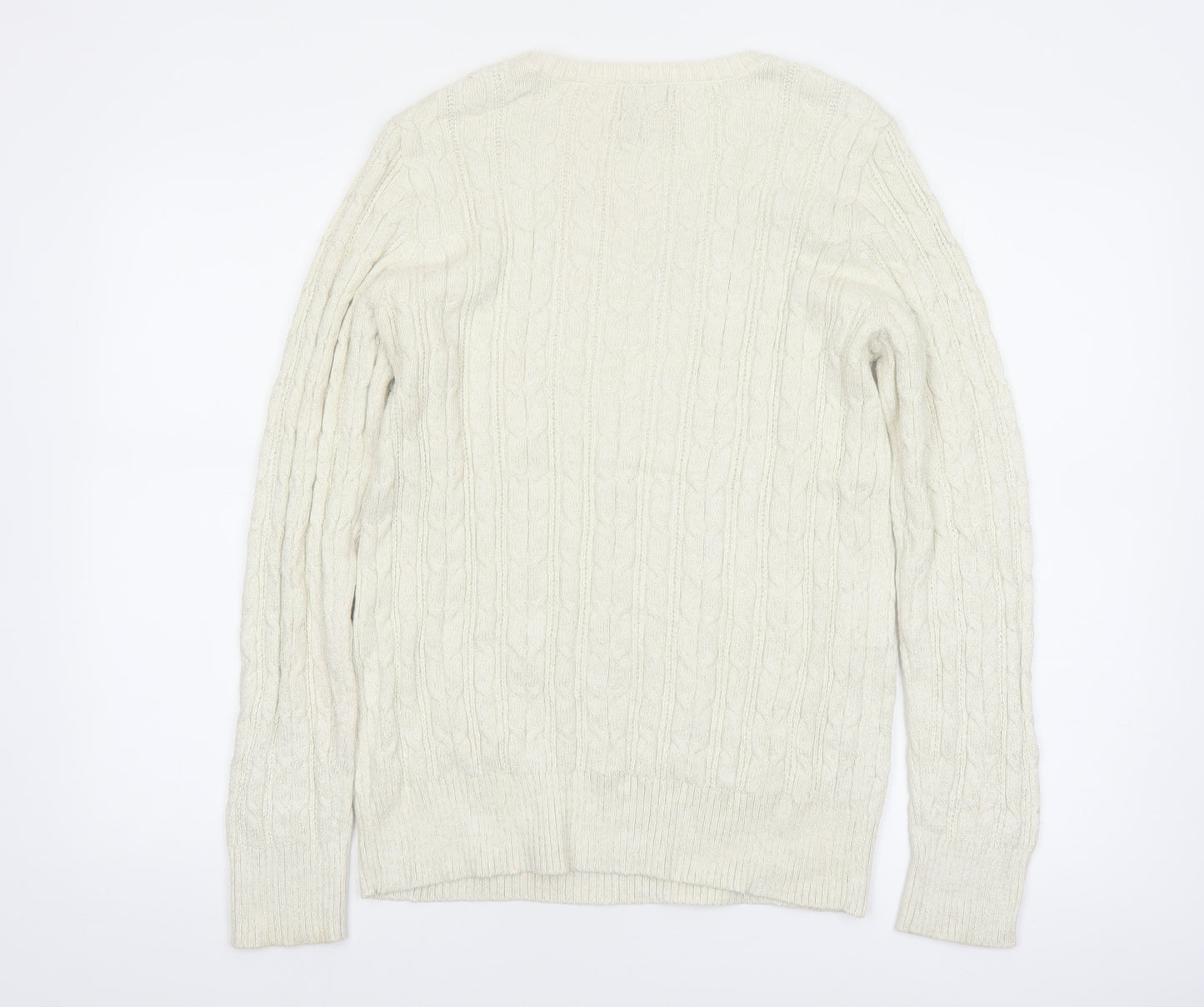 St John's Bay Women Ivory Cable-Knit Cotton Blend Jumper Size L