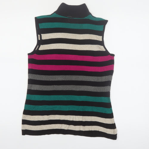 Dana Buchman Women’s Multicoloured Sleeveless Striped Roll Neck Top Size M