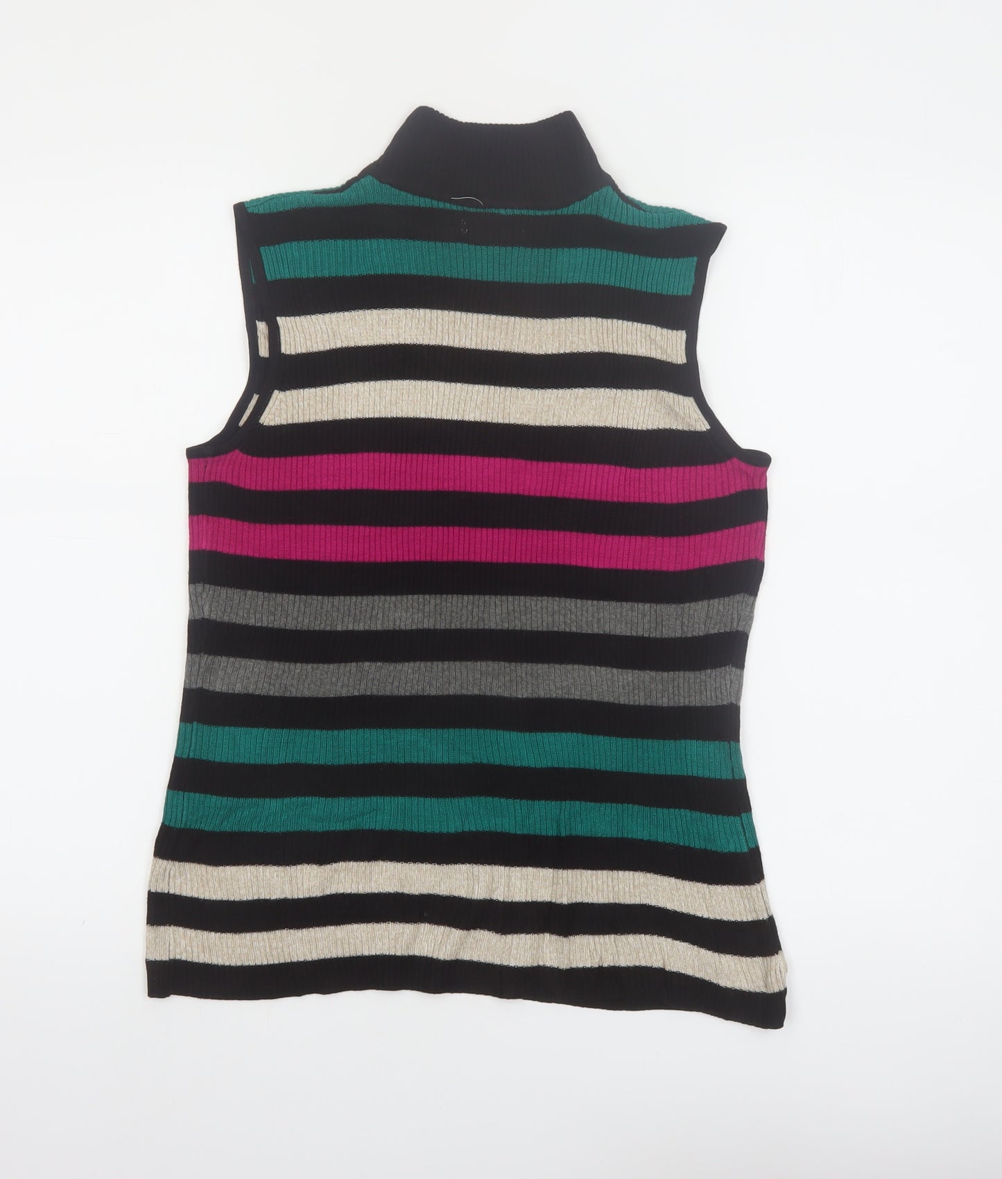 Dana Buchman Women’s Multicoloured Sleeveless Striped Roll Neck Top Size M