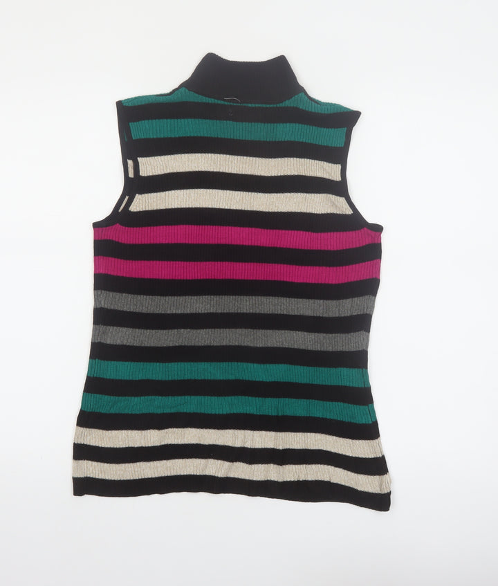 Dana Buchman Women’s Multicoloured Sleeveless Striped Roll Neck Top Size M