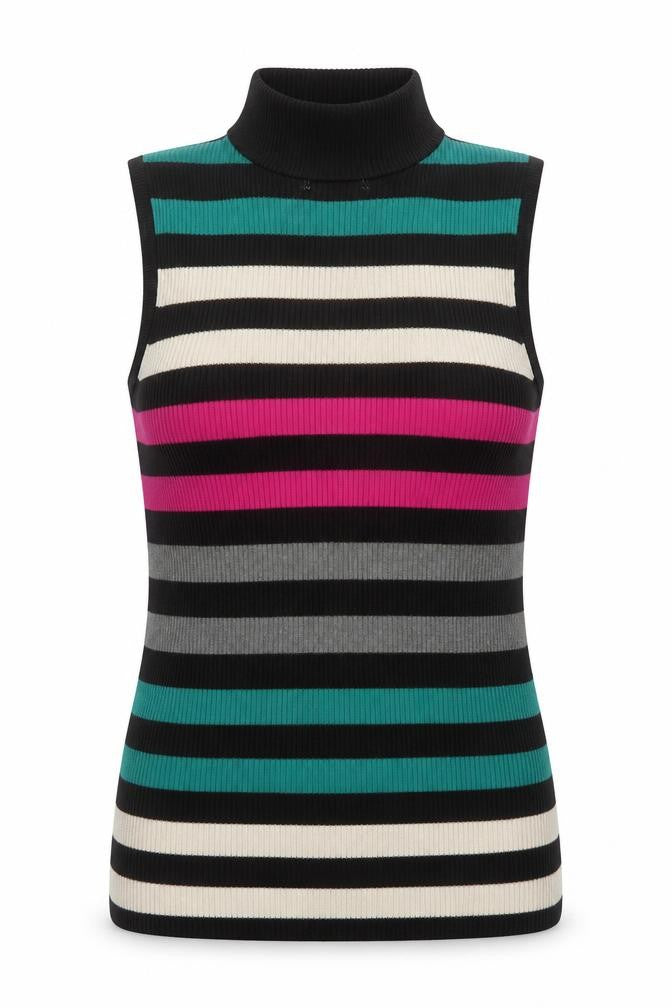 Dana Buchman Women’s Multicoloured Sleeveless Striped Roll Neck Top Size M