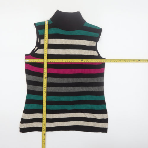 Dana Buchman Women’s Multicoloured Sleeveless Striped Roll Neck Top Size M