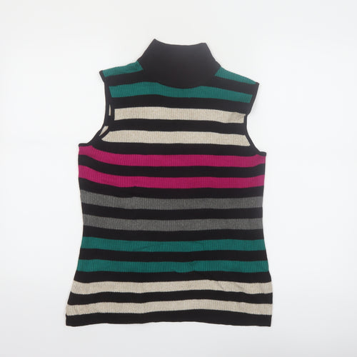 Dana Buchman Women’s Multicoloured Sleeveless Striped Roll Neck Top Size M