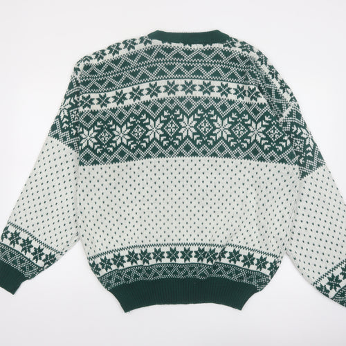 Puritan Men's Green Fair Isle Knit Jumper XL Winter Pullover