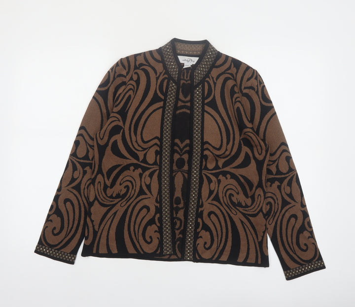 Alicia Wong Women's Brown Beaded Knit Open Cardigan Size S