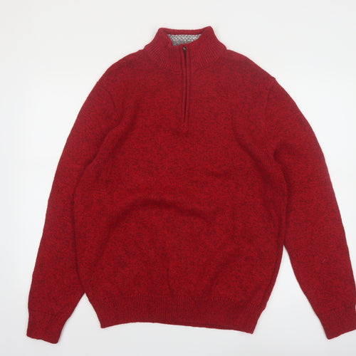 Chaps Mens Red 1/4 Zip Cotton Knit Jumper Size M