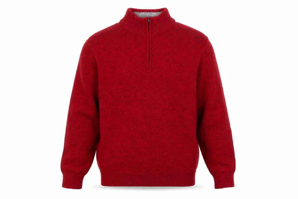 Front view of Chaps men’s red 1/4 zip cotton knit jumper, size M
