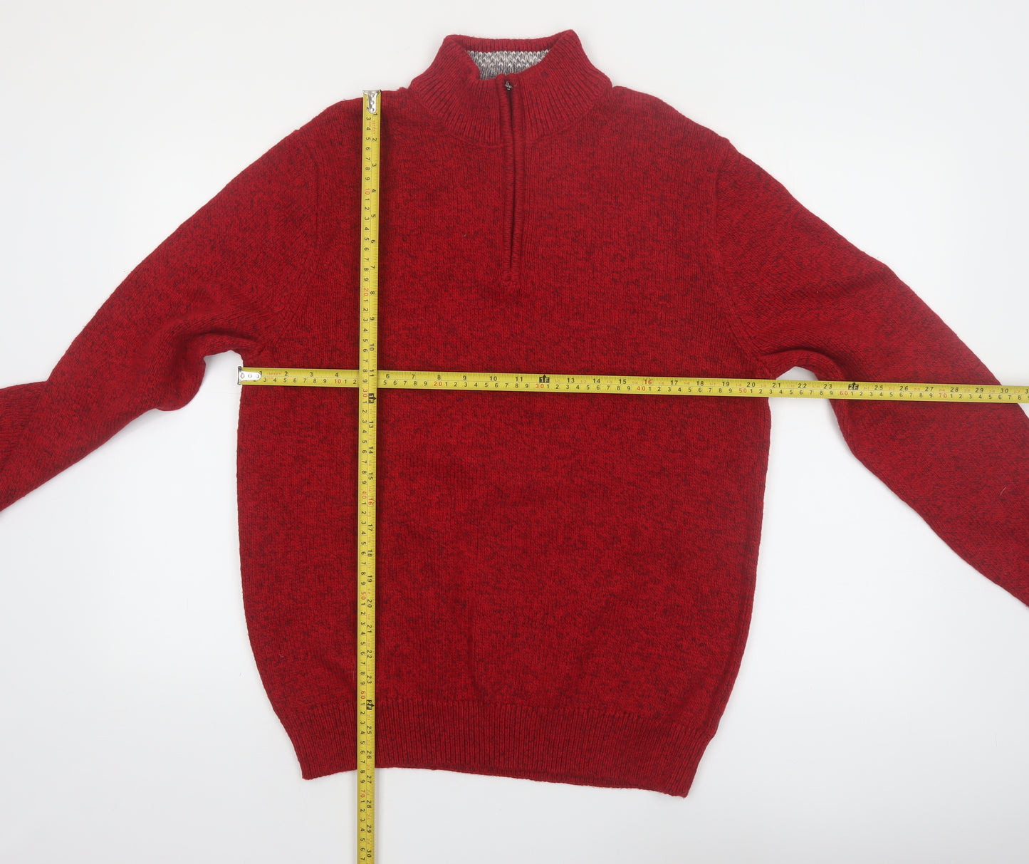 Chaps Mens Red 1/4 Zip Cotton Knit Jumper Size M