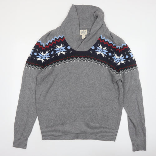 St John's Bay Men's Grey Fair Isle Roll Neck Cotton Pullover Jumper L