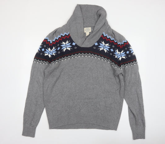 St John's Bay Men's Grey Fair Isle Roll Neck Cotton Pullover Jumper L