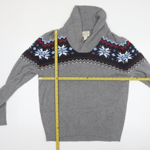 St John's Bay Men's Grey Fair Isle Roll Neck Cotton Pullover Jumper L