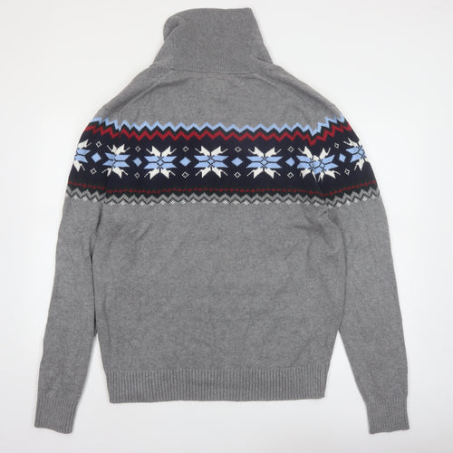 St John's Bay Men's Grey Fair Isle Roll Neck Cotton Pullover Jumper L