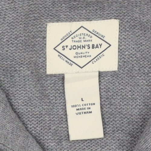 St John's Bay Men's Grey Fair Isle Roll Neck Cotton Pullover Jumper L