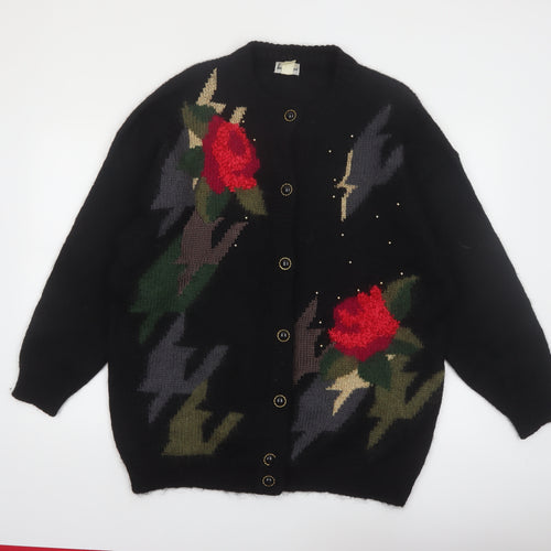Laura Kent Women’s Black Floral Mohair Knit Cardigan Size 22/24