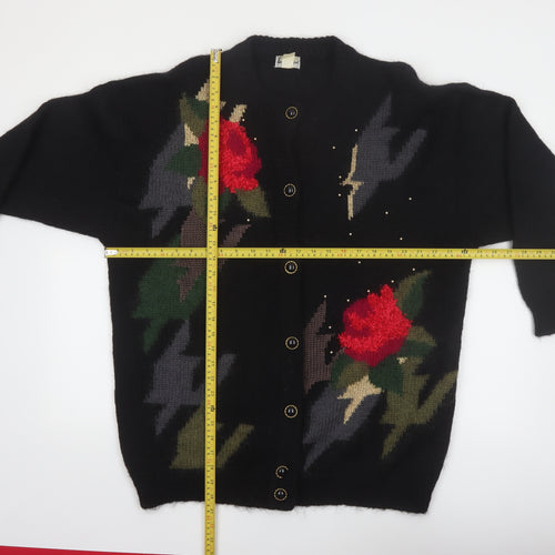 Laura Kent Women’s Black Floral Mohair Knit Cardigan Size 22/24