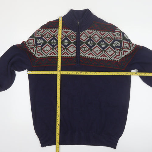 IZOD Men's Blue Fair Isle Half Zip Cotton Jumper Size L