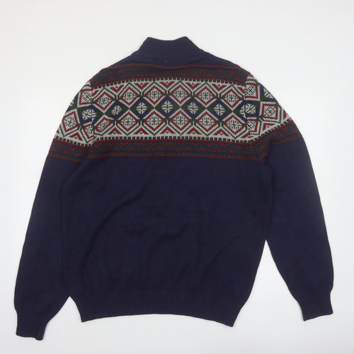 IZOD Men's Blue Fair Isle Half Zip Cotton Jumper Size L