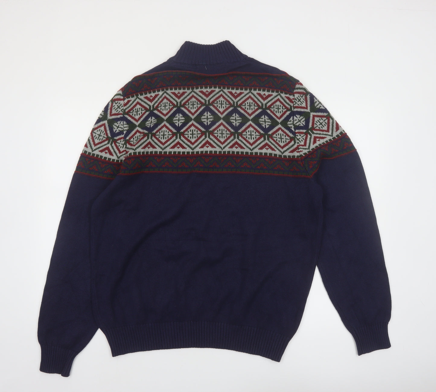 IZOD Men's Blue Fair Isle Half Zip Cotton Jumper Size L