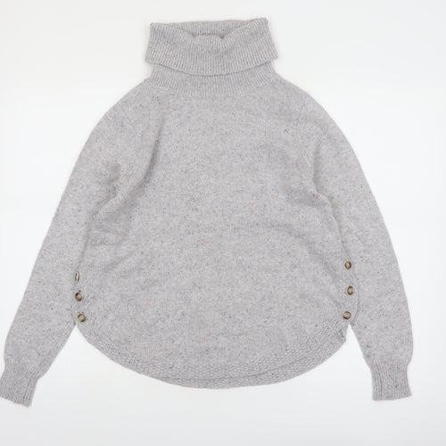 White Stuff Women Grey Roll Neck Button Jumper Size 8 Wool Blend