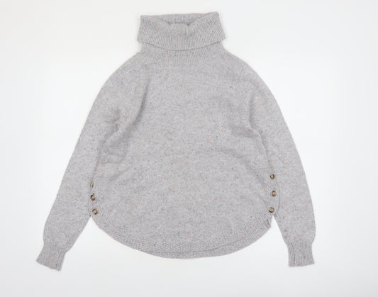White Stuff Women Grey Roll Neck Button Jumper Size 8 Wool Blend