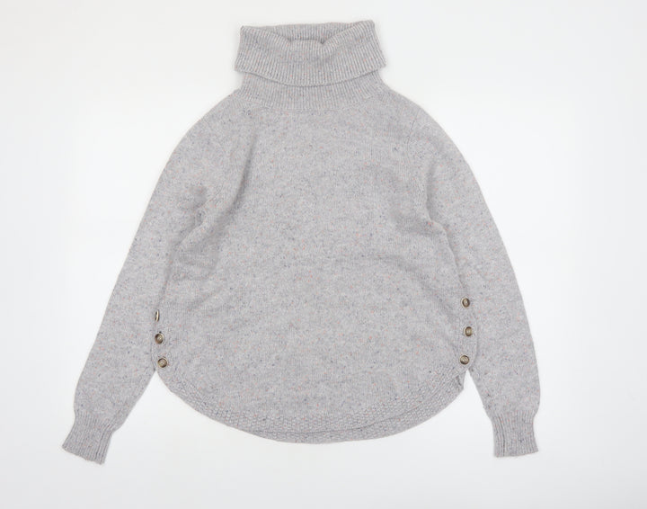 White Stuff Women Grey Roll Neck Button Jumper Size 8 Wool Blend
