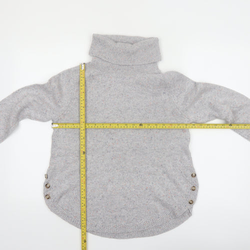 White Stuff Women Grey Roll Neck Button Jumper Size 8 Wool Blend