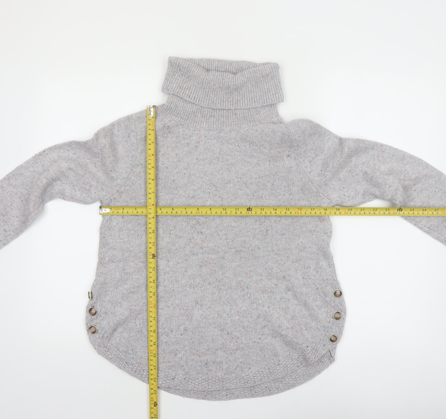 White Stuff Women Grey Roll Neck Button Jumper Size 8 Wool Blend