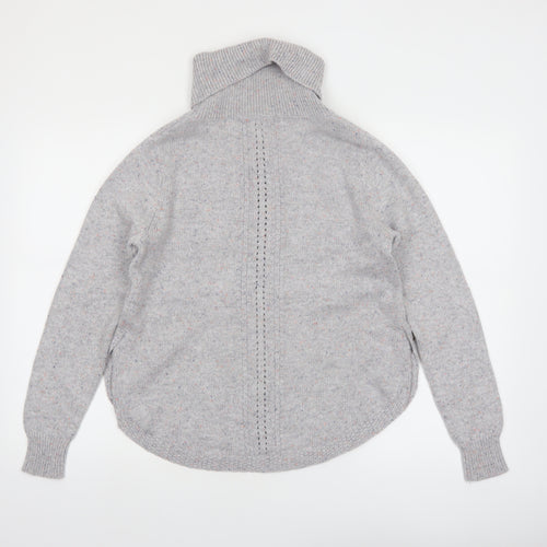 White Stuff Women Grey Roll Neck Button Jumper Size 8 Wool Blend