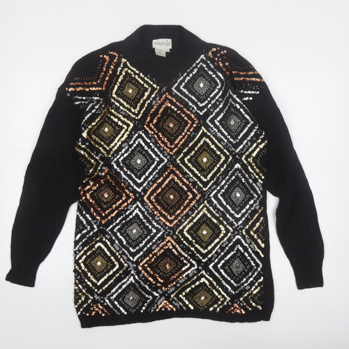 Eugenia by Angenie Womens Black Sequin Wool Blend 80s Jumper M