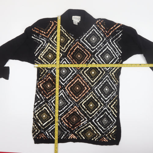 Eugenia by Angenie Womens Black Sequin Wool Blend 80s Jumper M
