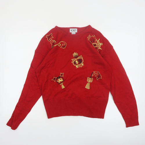 Koret Womens Red Embroidered Christmas Wool Blend Jumper M