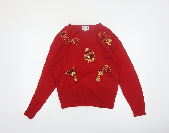 Koret Womens Red Embroidered Christmas Wool Blend Jumper M